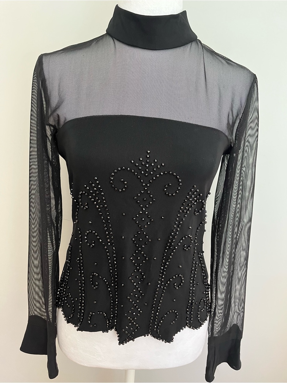 JR NITES By Caliendo Sheer Beaded Bell Sleeve Long Sleeve Top Vintage Size 8 EUC